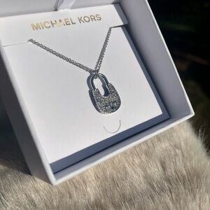Michael Kors Silver Pavé Lock Pendant Necklace NWT Boxed